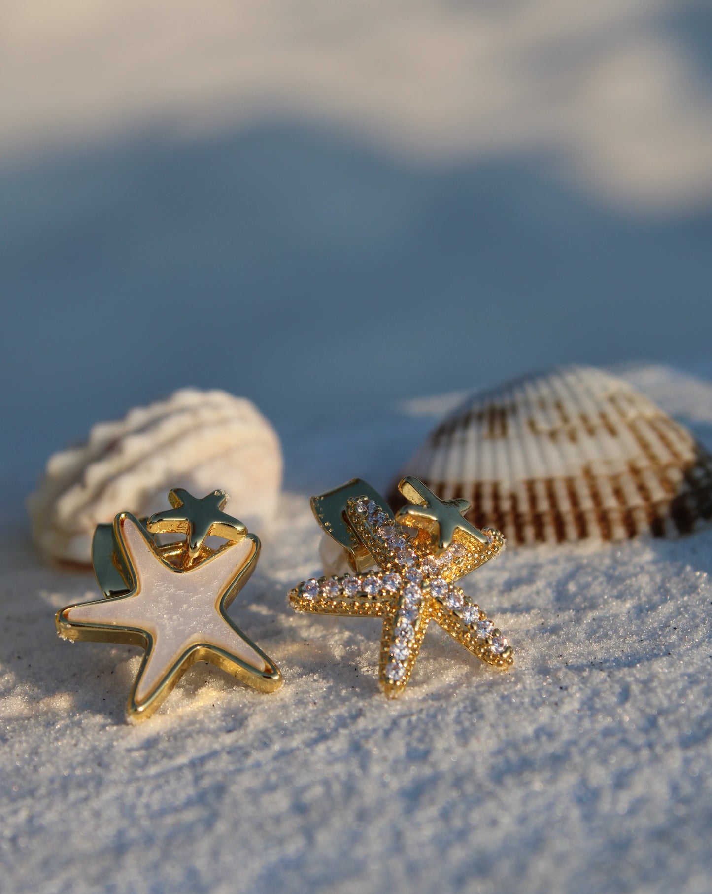 18k Gold Mother of Pearl Starfish Stud Earrings, Gift for her, Gold earrings, Silver earrings