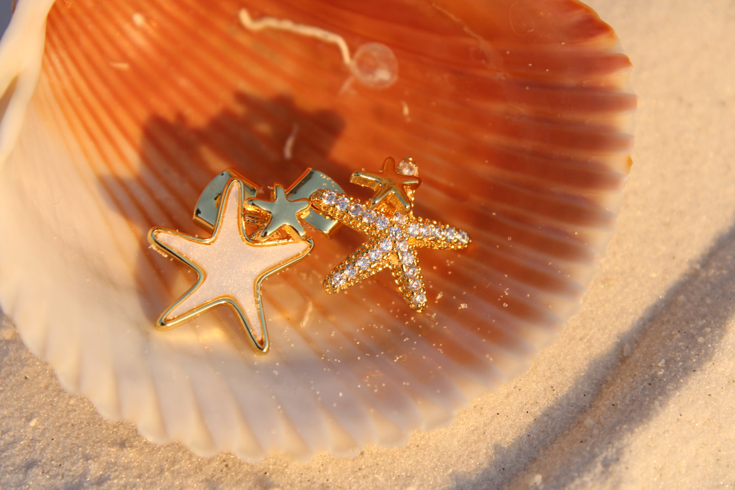 18k Gold Mother of Pearl Starfish Stud Earrings, Gift for her, Gold earrings, Silver earrings