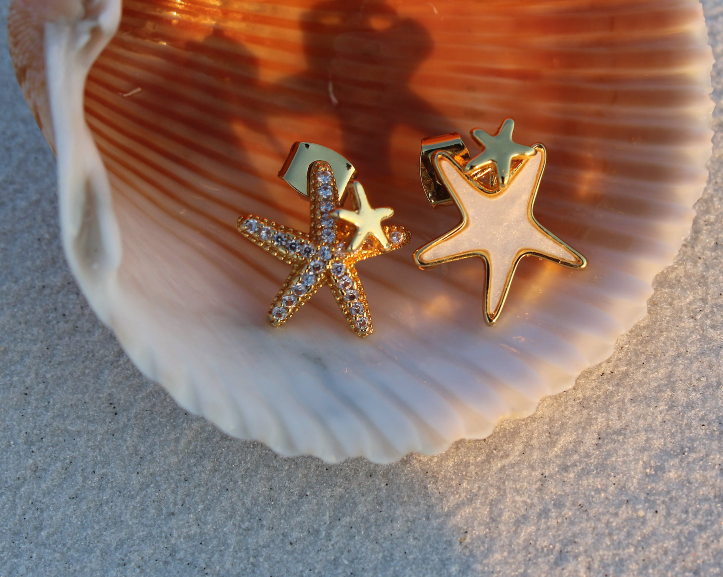 18k Gold Mother of Pearl Starfish Stud Earrings, Gift for her, Gold earrings, Silver earrings