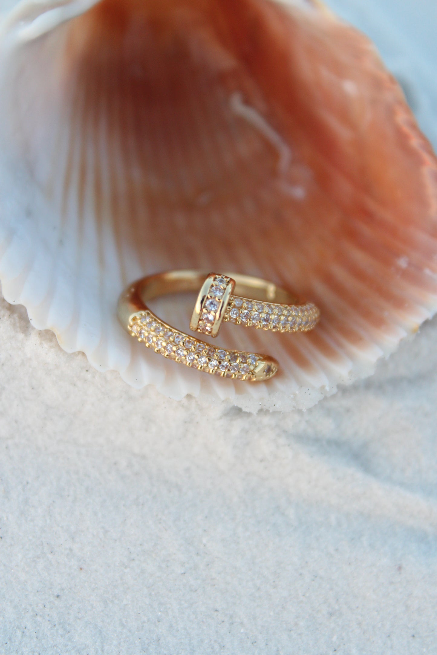 Gold Pave Nail Adjustable Cuff Ring, Gift for her, Gold Ring, Silver Ring