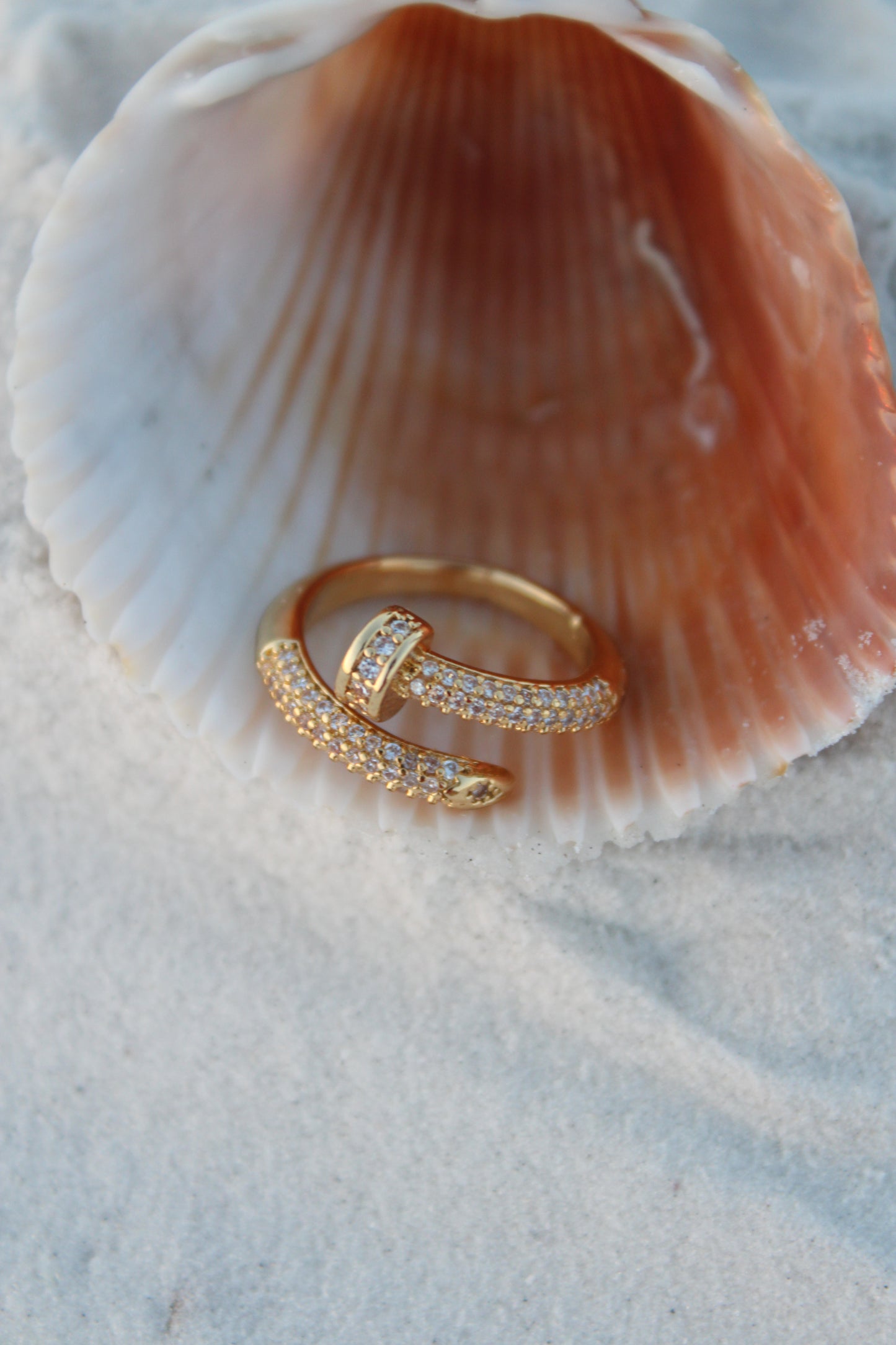 Gold Pave Nail Adjustable Cuff Ring, Gift for her, Gold Ring, Silver Ring