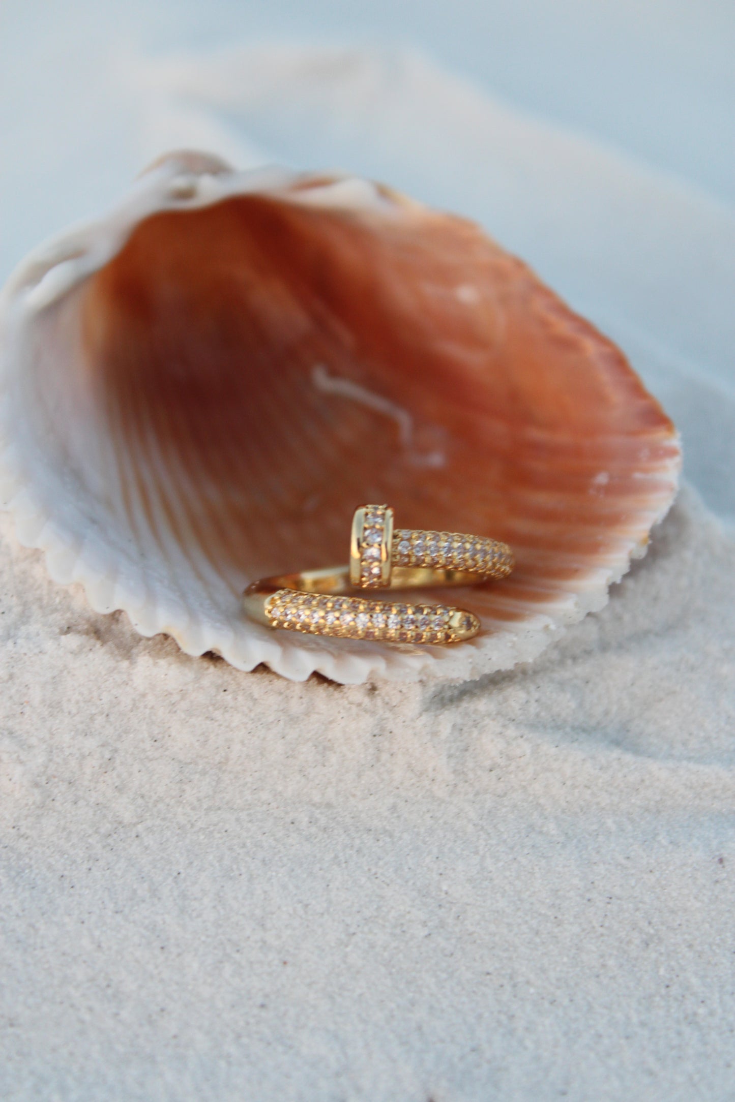 Gold Pave Nail Adjustable Cuff Ring, Gift for her, Gold Ring, Silver Ring