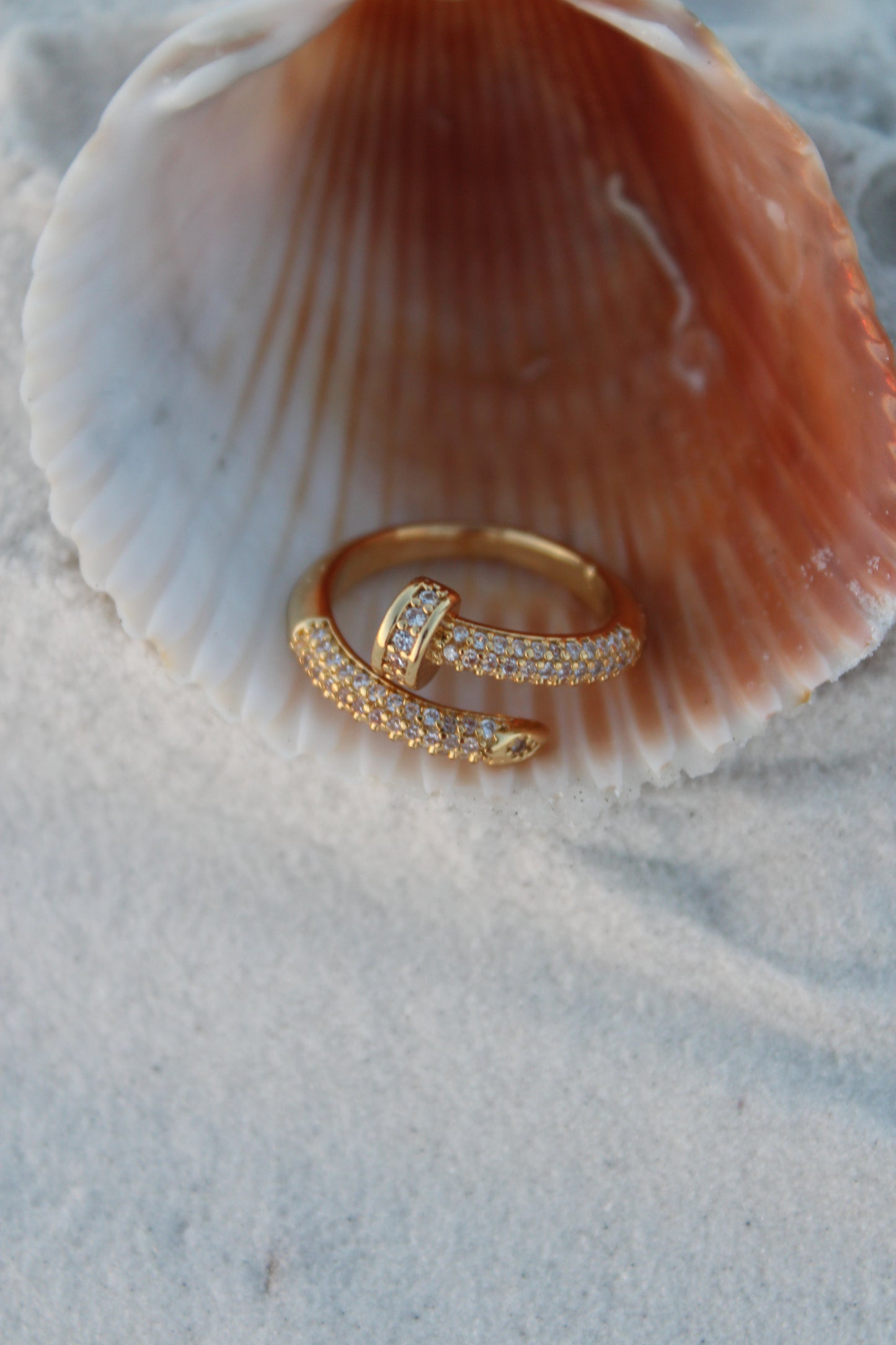 Gold Pave Nail Adjustable Cuff Ring, Gift for her, Gold Ring, Silver Ring