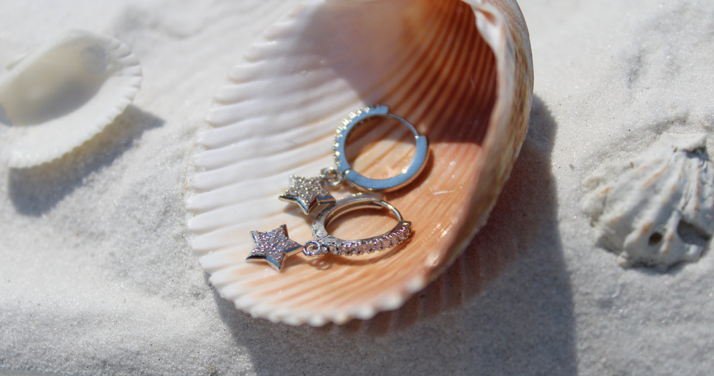 White Gold Pave Hoop Earrings, Gift for her, Gold Earrings, Silver Earrings