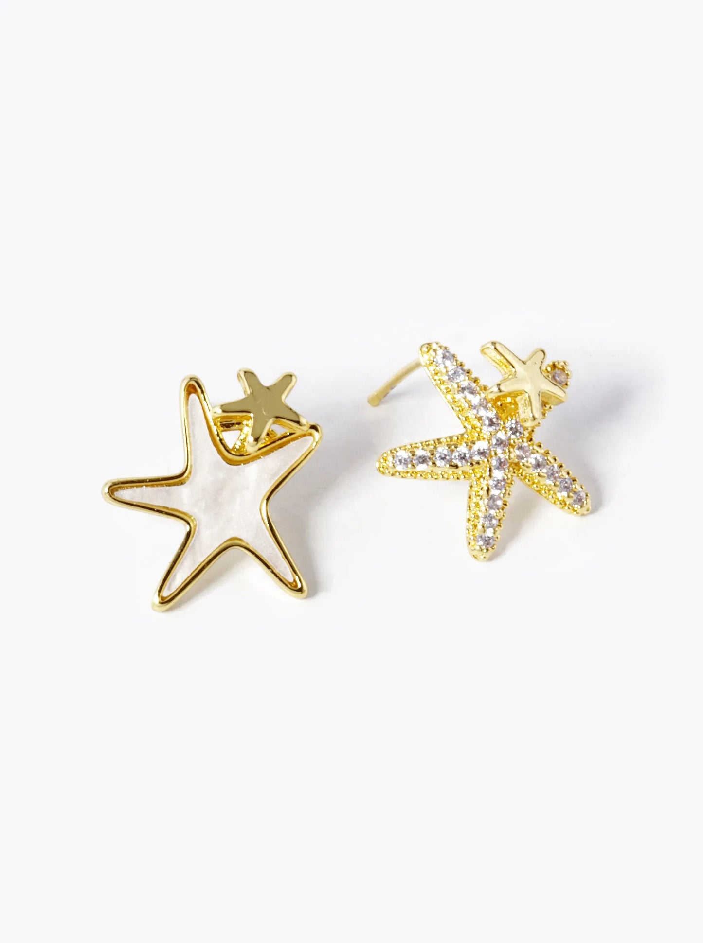 18k Gold Mother of Pearl Starfish Stud Earrings, Gift for her, Gold earrings, Silver earrings