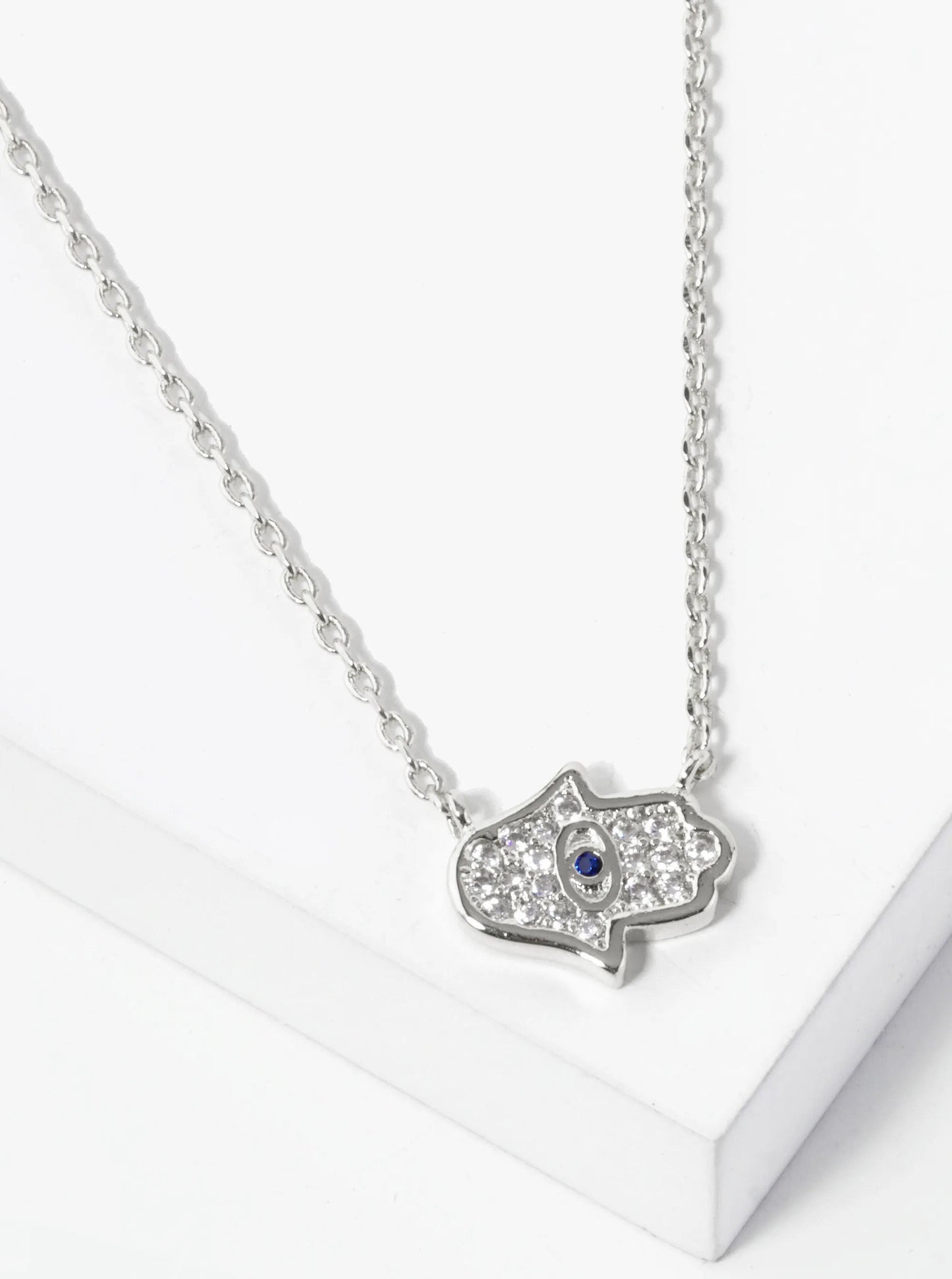 White Gold Hamsa Pendant Necklace, Gift for her, Gold Necklace, Silver Necklace