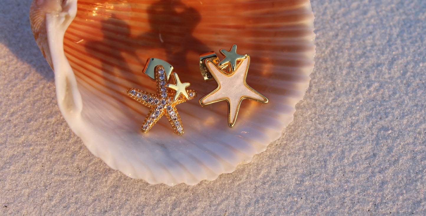 18k Gold  Mother of Pearl Starfish Stud Earrings, Gift for her, Gold earrings, Silver earrings