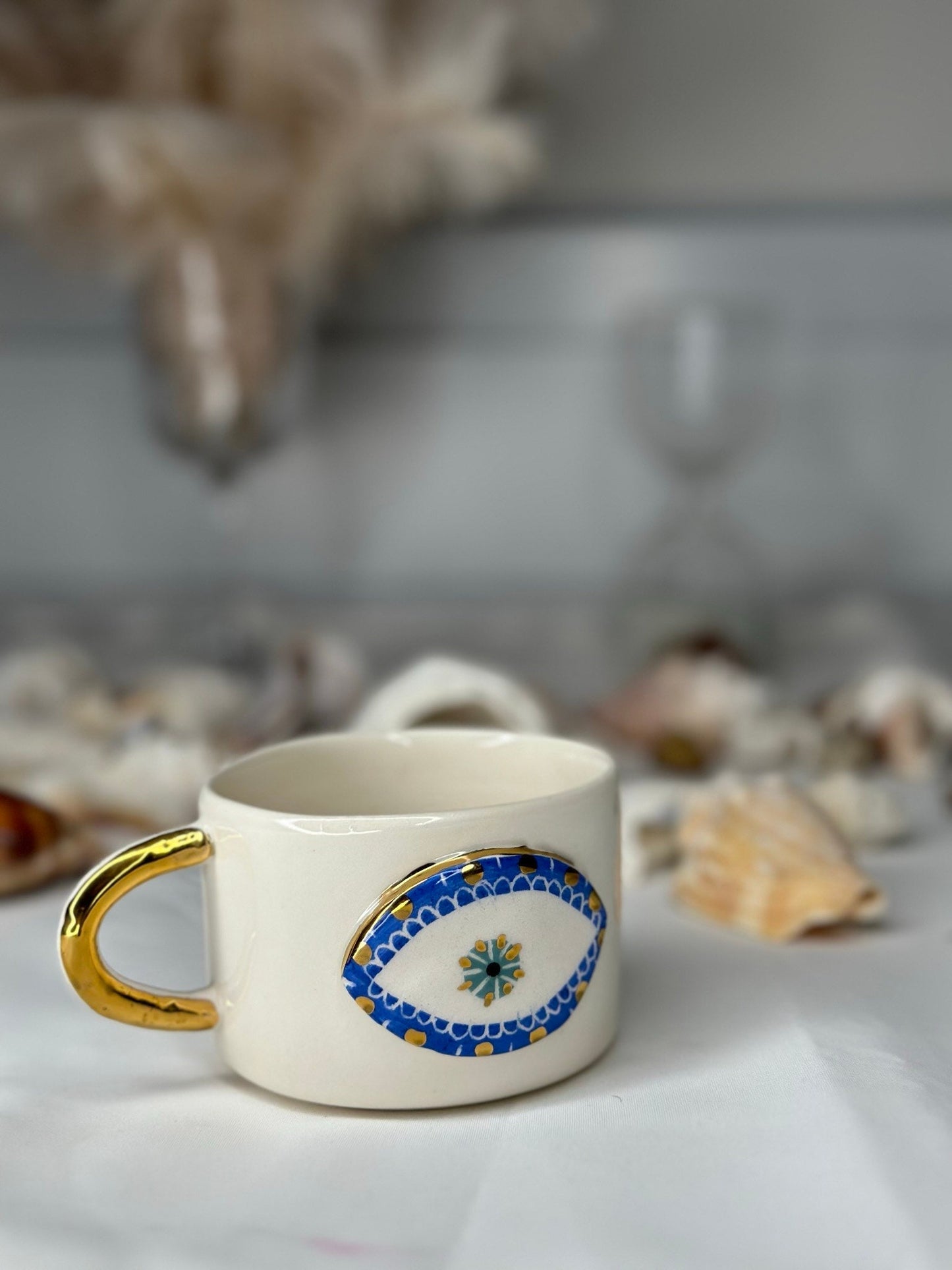 24k Gold Handmade Ceramic Mug 'Evil Eye'