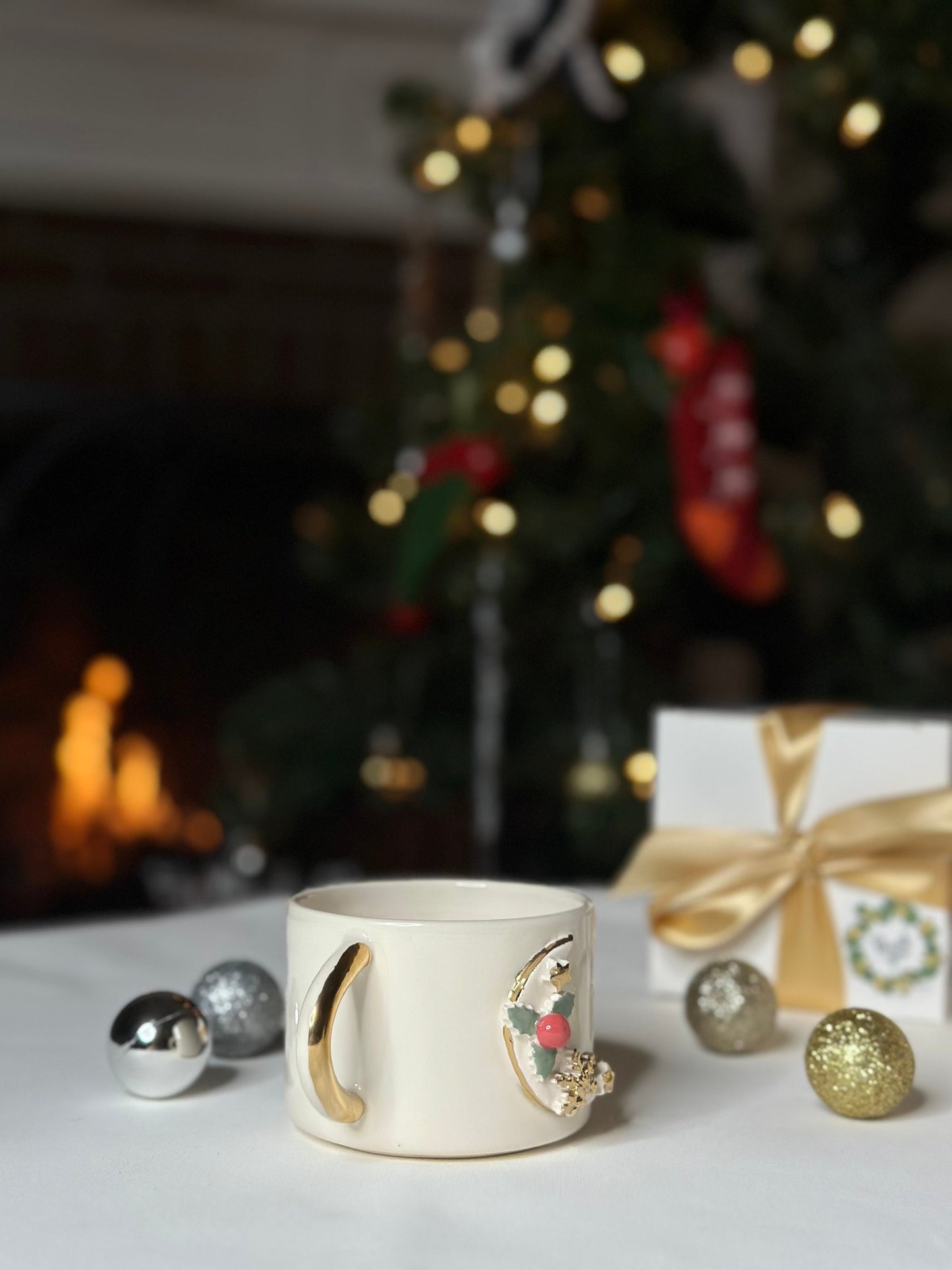 24k Gold Handmade Ceramic Mug 'Christmas Moon'