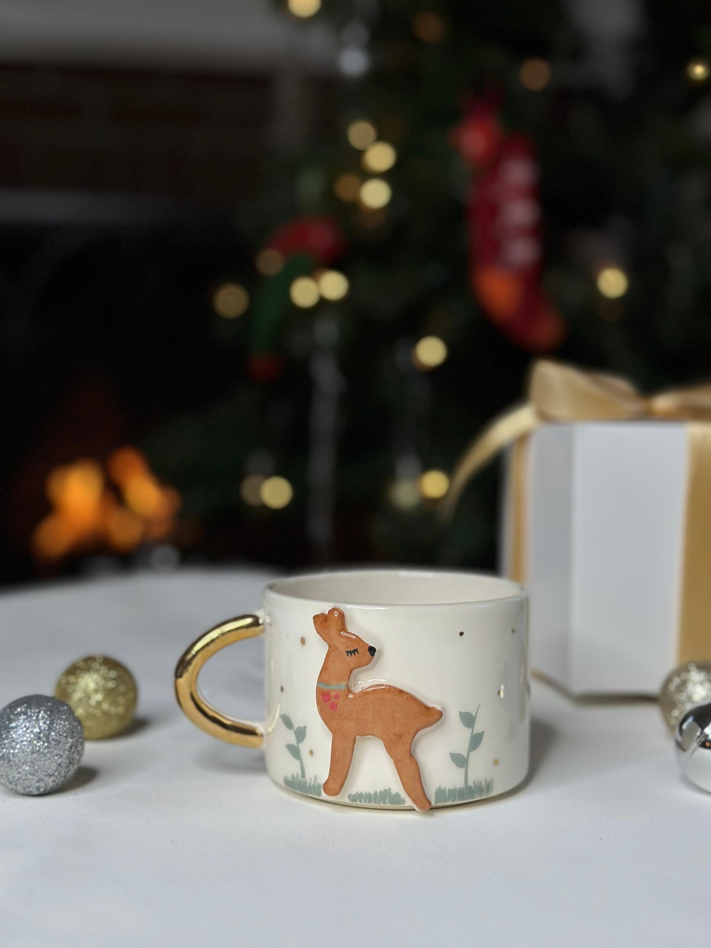 24k Gold Handmade Ceramic Mug 'Baby Reindeer'