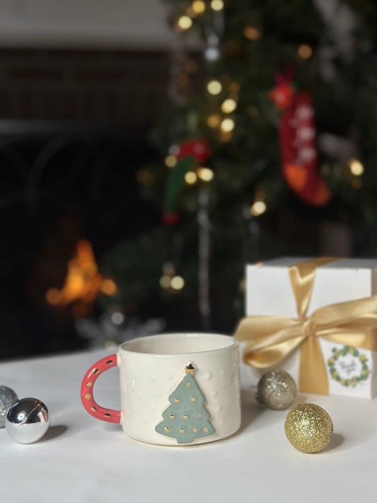 24k Gold Handmade Ceramic Mug 'Christmas Tree'