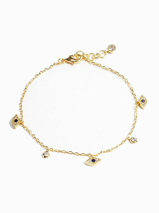 18k Gold Evil Eye Charm Bracelet, Gift for her, Gold Bracelet, Silver Bracelet