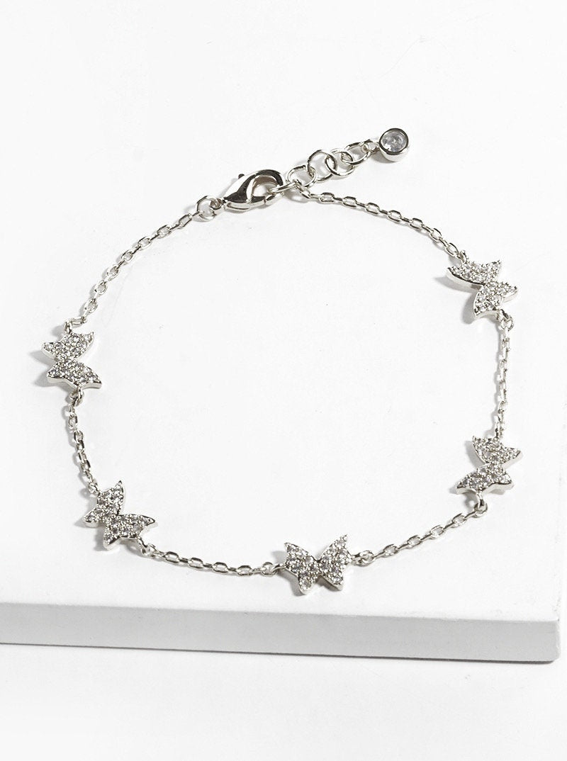 White Gold Butterfly Charm Bracelet, Gift for her, Gold Bracelet, Silver Bracelet