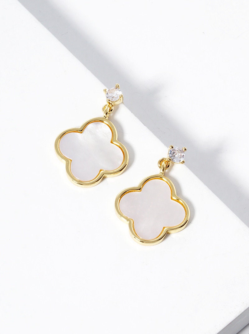 18k Gold Quatrefoil Drop Earrings, Gift for her, Gold earrings, Silver earrings