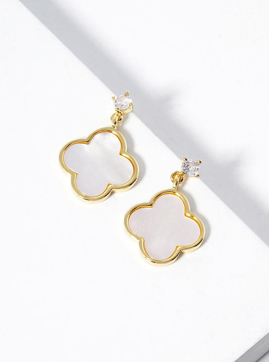 18k Gold  Silver Quatrefoil Drop Earrings, Gift for her, Gold earrings, Silver earrings
