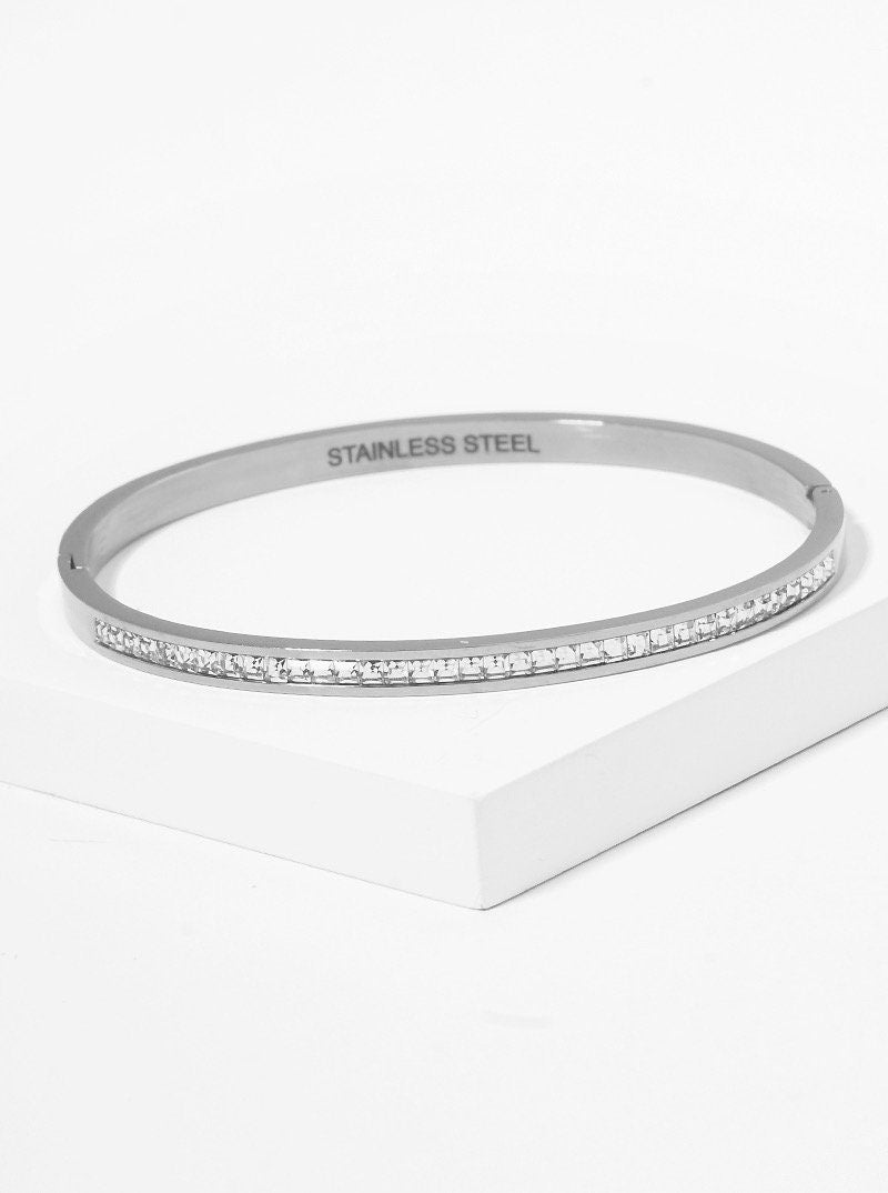 Crystal Pave Hinge Bangle Bracelet, Gift for her, Gold Bracelet, Silver Bracelet