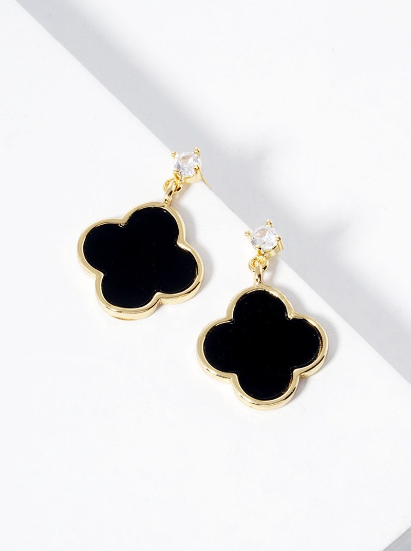 18k Gold Quatrefoil Drop Earrings, Gift for her, Gold earrings, Silver earrings