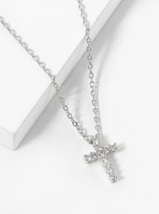 White Gold Cross Necklace, Gift for her, Gold Necklace, Silver Necklace